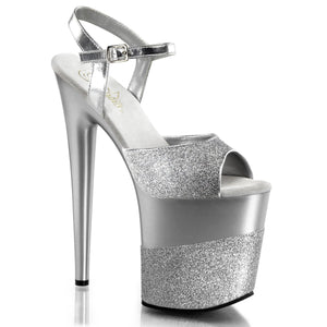 FLAMINGO-809-2G 8" Heel Silver Glitter Pole Dancer Platforms