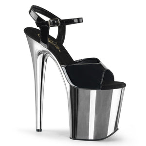 FLAMINGO-809 8" Heel BlackSilver Chrome Pole Dancing Shoes