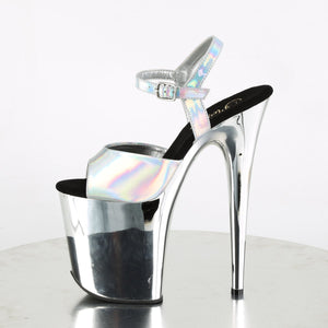 FLAMINGO-809HG 8" Heel Silver Hologram Pole Dancer Platforms