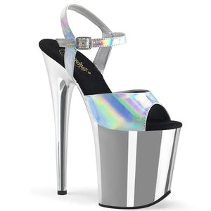 FLAMINGO-809HG 8" Heel Silver Hologram Pole Dancer Platforms