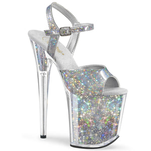 FLAMINGO-809HS 8" Heel Silver Hologram Pole Dancer Platforms