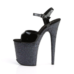 FLAMINGO-809LG 8" Heel Black Patent Glitter Strippers Shoes