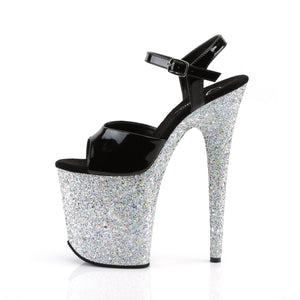 FLAMINGO-809LG 8" Heel Black Silver Glitter Strippers Shoes