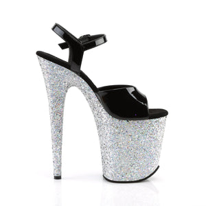 FLAMINGO-809LG 8" Heel Black Silver Glitter Strippers Shoes