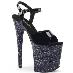 FLAMINGO-809LG 8" Heel Black Patent Glitter Strippers Shoes