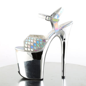 FLAMINGO-809MMRS 8" Heel Silver Hologram Pole Dancer Shoes