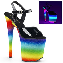 Load image into Gallery viewer, FLAMINGO-809WR Pleaser 8&quot; Heel Black Rainbow Glitter Shoes