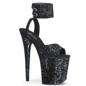 FLAMINGO-891LG 8" Heel Black Glitter Pole Dancing Platforms