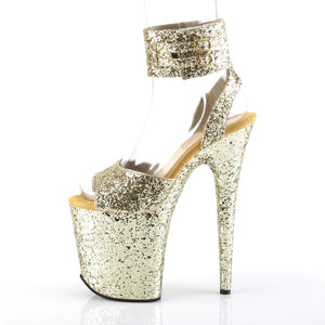 FLAMINGO-891LG 8" Heel Gold Glitter Pole Dancing Platforms