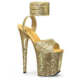 FLAMINGO-891LG 8" Heel Gold Glitter Pole Dancing Platforms