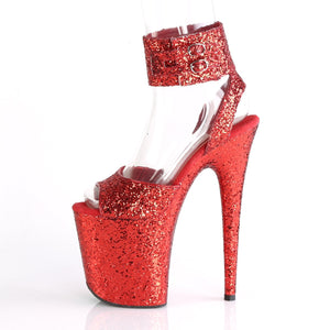 FLAMINGO-891LG 8" Heel Red Glitter Pole Dancing Platforms