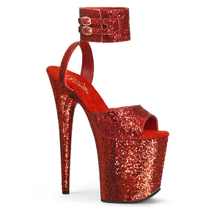 FLAMINGO-891LG 8" Heel Red Glitter Pole Dancing Platforms