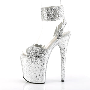 FLAMINGO-891LG 8" Heel Silver Glitter Pole Dancing Platforms