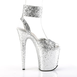 FLAMINGO-891LG 8" Heel Silver Glitter Pole Dancing Platforms