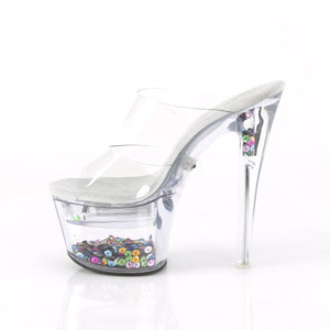 FLASHDANCE-702SQ 7" Heel Clear Sequin Insert Strippers Shoes