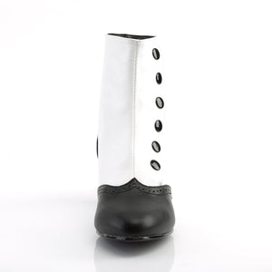 FLORA-1023 Bordello Burlesque 2 Inch Heel White Black Boots