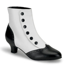 Load image into Gallery viewer, FLORA-1023 Bordello Burlesque 2 Inch Heel White Black Boots