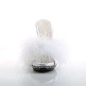 GLITZY-501-8 Fabulicious 4.5" Heel White Satin Fur Sexy Shoe