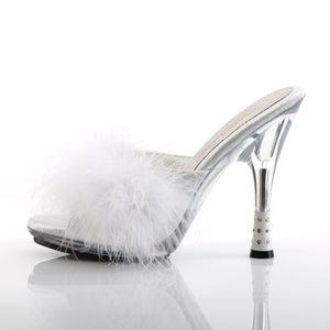 GLITZY-501-8 Fabulicious 4.5" Heel White Satin Fur Sexy Shoe