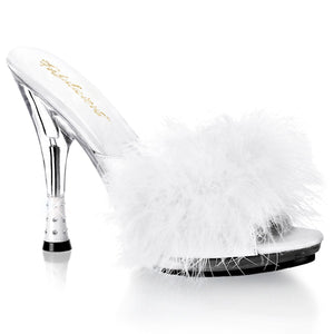 GLITZY-501-8 Fabulicious 4.5" Heel White Satin Fur Sexy Shoe