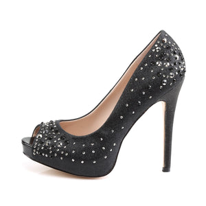 HEIRESS-22R Fetish 5" Heel Black Shimmering Fabric Sexy Shoe