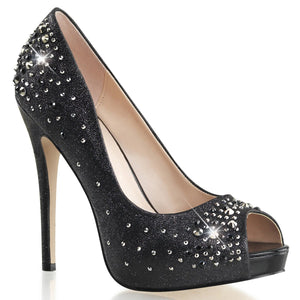 HEIRESS-22R Fetish 5" Heel Black Shimmering Fabric Sexy Shoe