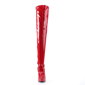 INDULGE-3000 Devious 5 Inch Heel Red Platforms Thigh Boots