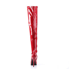 Load image into Gallery viewer, INDULGE-3000 Devious 5 Inch Heel Red Platforms Thigh Boots