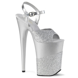 INFINITY-909-2G 9" Heel Silver Glitter Pole Dancer Platforms