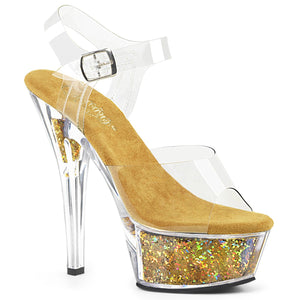 KISS-208GF 6" Heel Clear Gold Glitter Pole Dancer Platforms