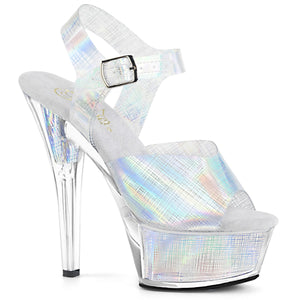 KISS-208N-CRHM 6" Heel Silver Hologram Pole Dancer Platforms