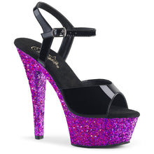 Load image into Gallery viewer, KISS-209LG Pleaser 6&quot; Heel Black Purple Multi Glitter Shoes