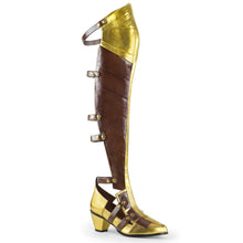 Load image into Gallery viewer, MAIDEN-8830 Funtasma 2.5&quot; Heel Brown and Gold Women&#39;s Boots