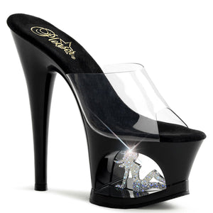 MOON-701TG 7" Heel Clear Black Silver Pole Dancer Platforms