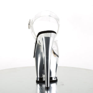 MOON-708 7" Heel Clear and Silver Chrome Pole Dancer Shoes