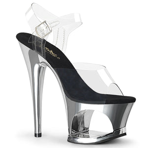 MOON-708 7" Heel Clear and Silver Chrome Pole Dancer Shoes