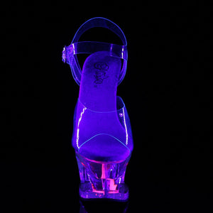 MOON-708CAT 7" Heel Clear Neon Pink Pole Dancer Platforms