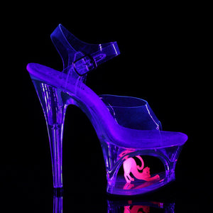 MOON-708CAT 7" Heel Clear Neon Pink Pole Dancer Platforms