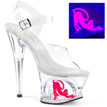 Load image into Gallery viewer, MOON-708CAT 7&quot; Heel Clear Neon Pink Pole Dancer Platforms