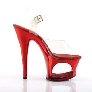 MOON-708DMCH 7" Heel Clear Red Chrome Pole Dancer Platforms