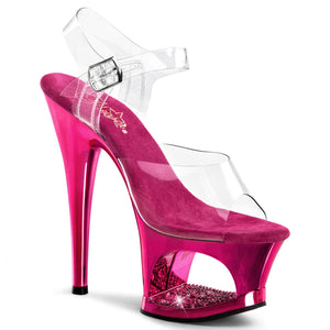 MOON-708DMCH 7" Clear Fuchsia Chrome Pole Dancer Platforms