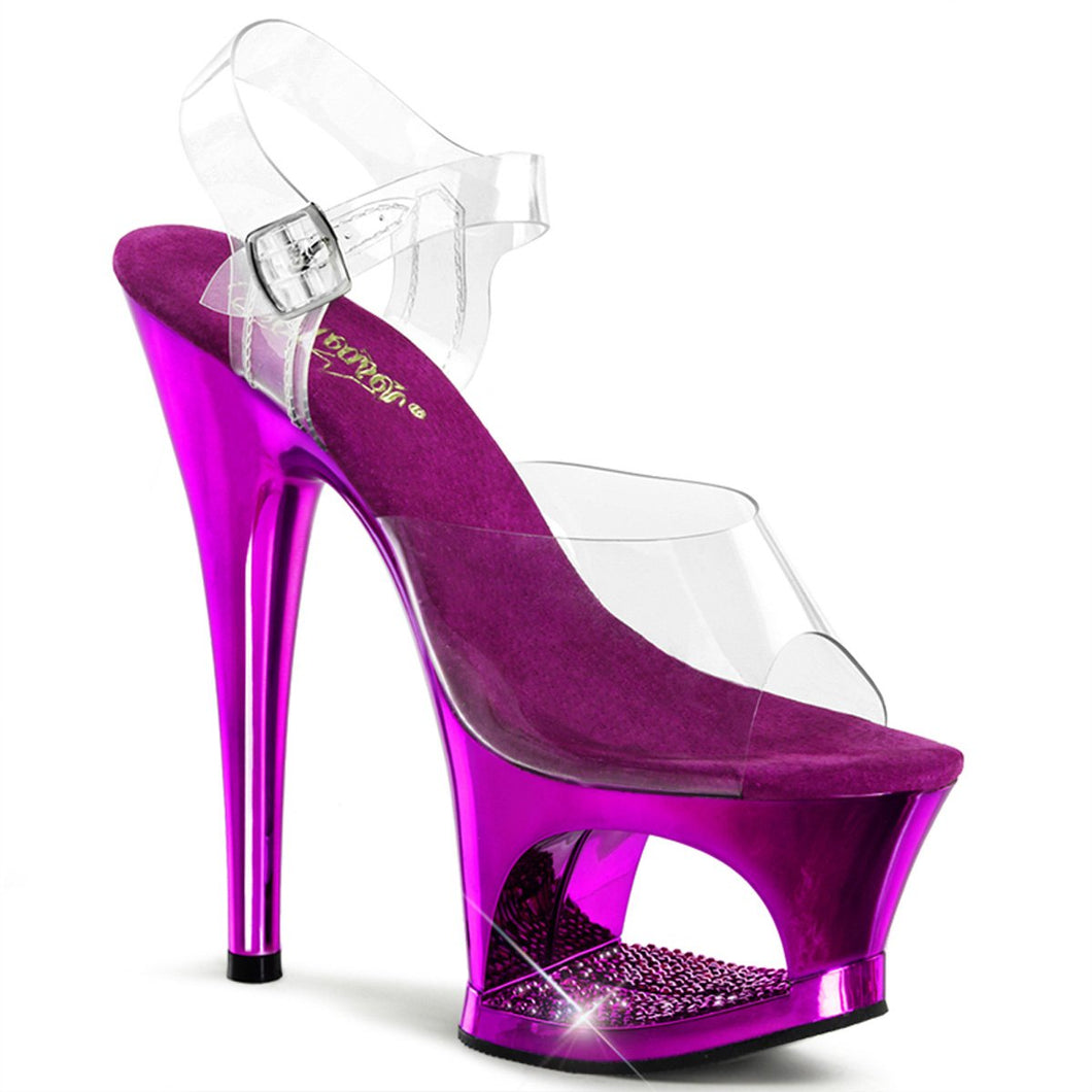 MOON-708DMCH 7 Inch Heel ClearPurple Chrome Strippers Shoes