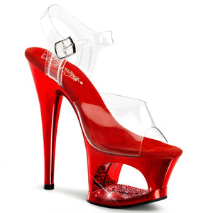 MOON-708DMCH 7" Heel Clear Red Chrome Pole Dancer Platforms