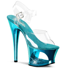 Load image into Gallery viewer, MOON-708DMCH Pleaser 7&quot; Heel Clear Turquoise Chrome Shoes