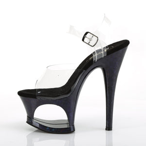 MOON-708HSP Heels Clear Midnight Blue Hologram Stripper Shoe