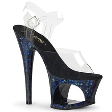 Load image into Gallery viewer, MOON-708HSP Heels Clear Midnight Blue Hologram Stripper Shoe