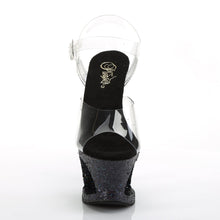 Load image into Gallery viewer, MOON-708LG Pleaser 7&quot; Heel Clear Black Glitter Pole Shoes