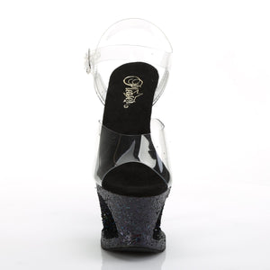 MOON-708LG Pleaser 7" Heel Clear Black Glitter Pole Shoes