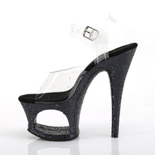 Load image into Gallery viewer, MOON-708LG Pleaser 7&quot; Heel Clear Black Glitter Pole Shoes