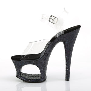 MOON-708LG Pleaser 7" Heel Clear Black Glitter Pole Shoes